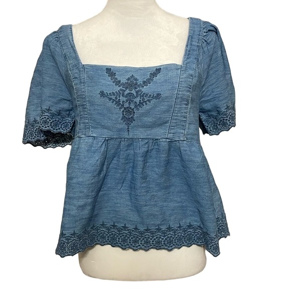 Old Navy Tops - Chambray Embroidered Old Navy Blouse M